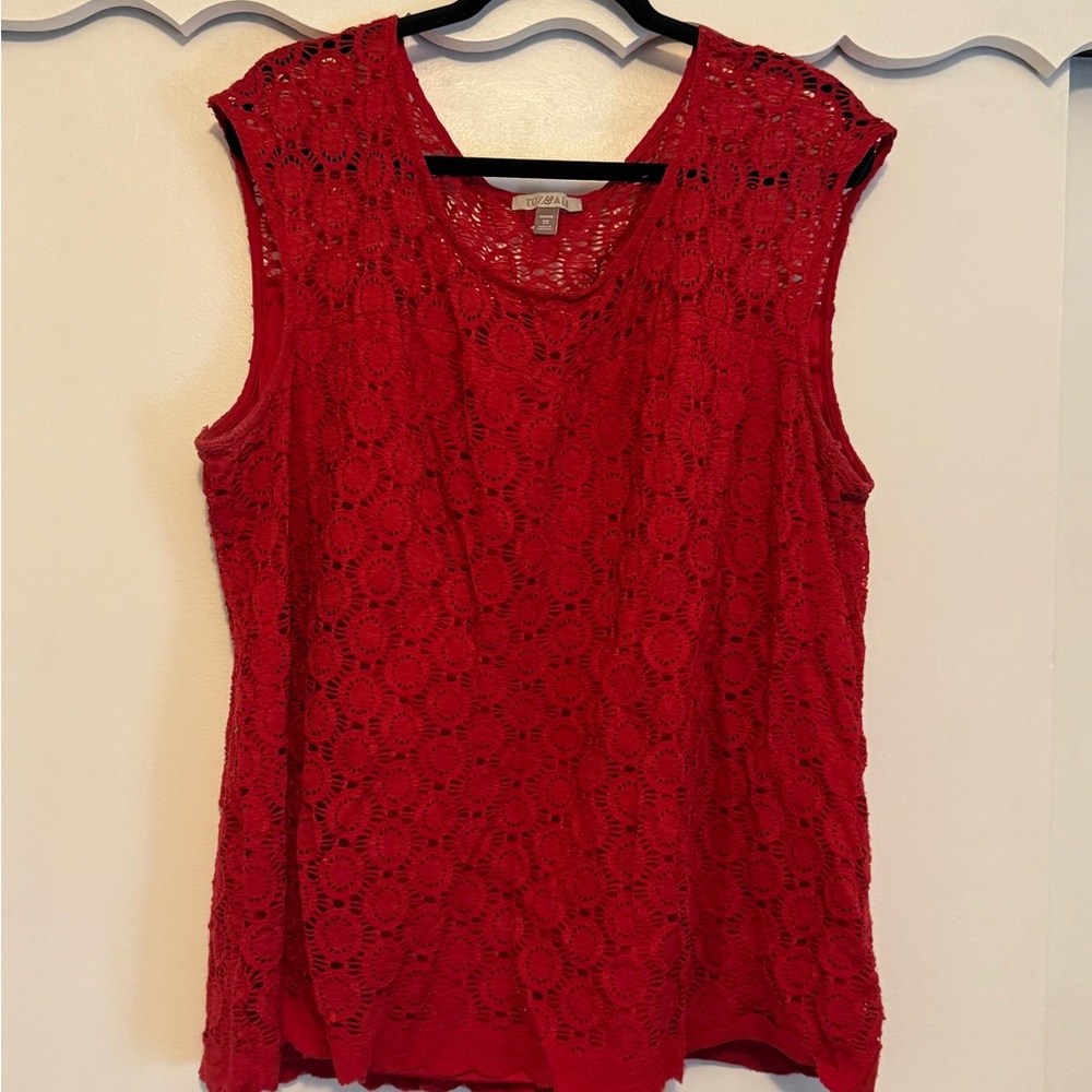 Roz & Ali Vibrant Red Lace Blouse
